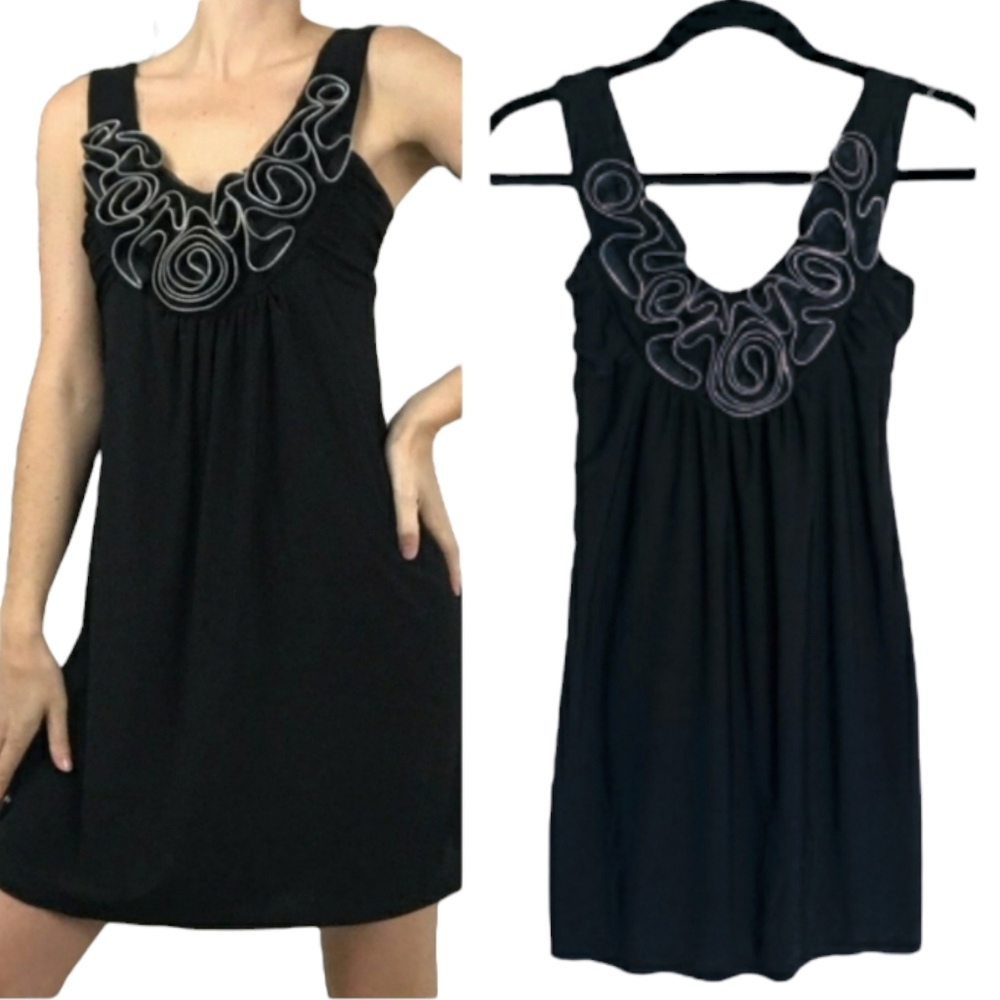 AMERICAN CITY WEAR Silver Zipper Neckline Sleeveless Black Stretchy Mini Dress S